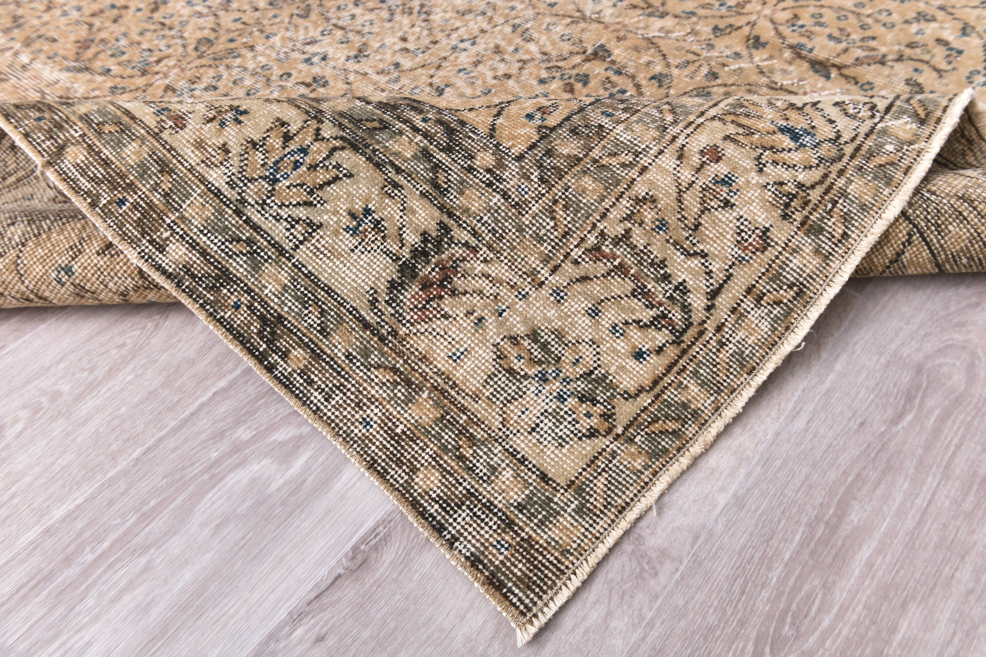 200x300 cm Beige vintage  carpet,  floral design wool and cotton carpet.