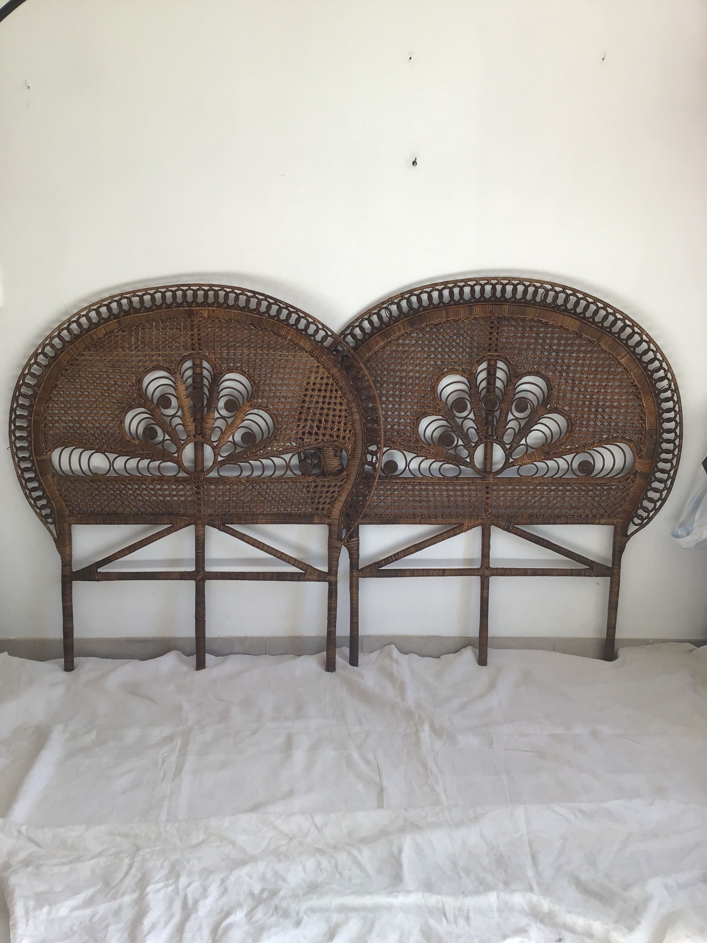 Pair of rattan and canning bed head