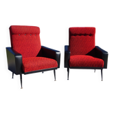 Fauteuils vintage rouge et noir, les 2