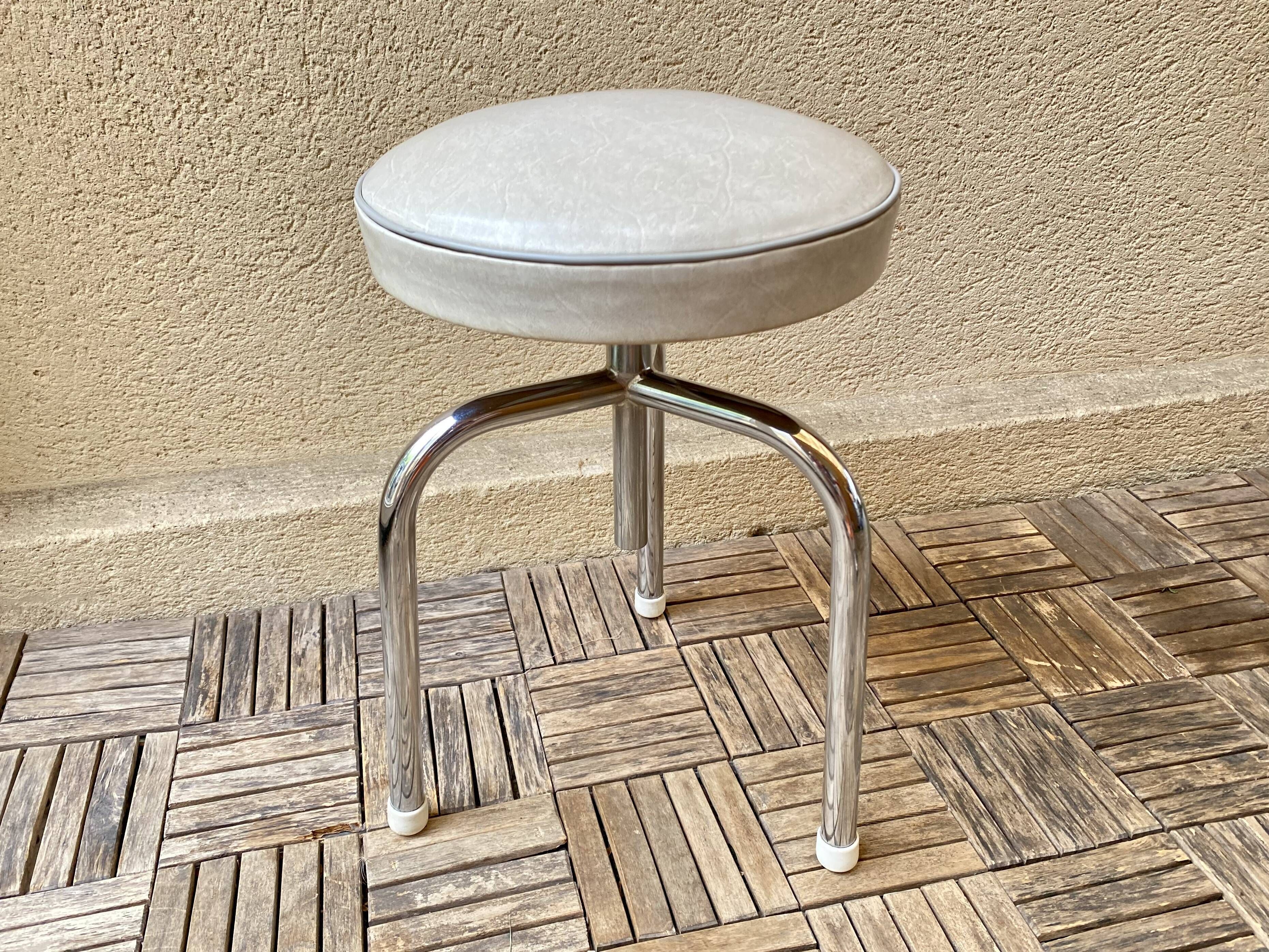 Stool tripod swivel workshop height adjustable skai & chrome vintage 60s