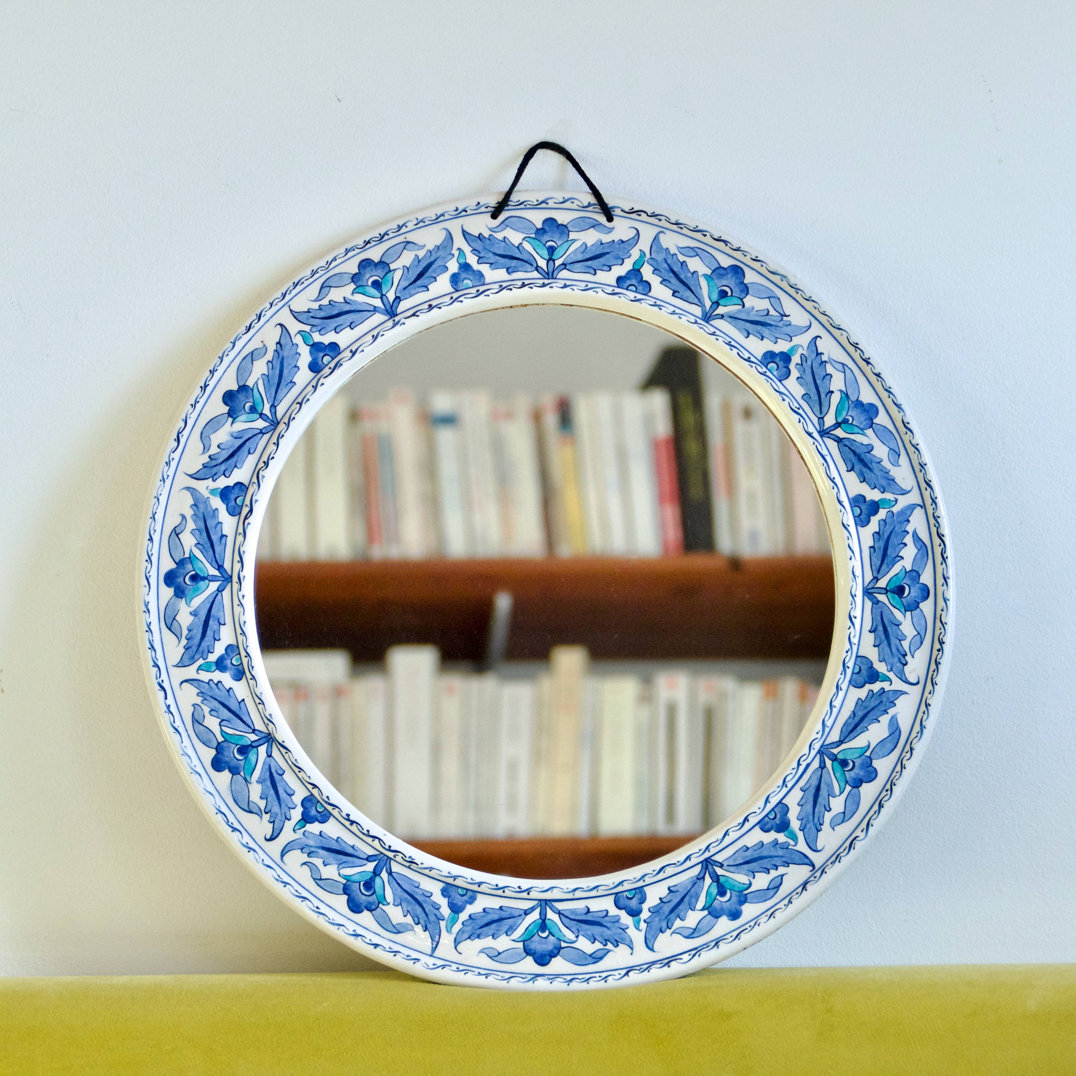Hand painted ceramic round mirror