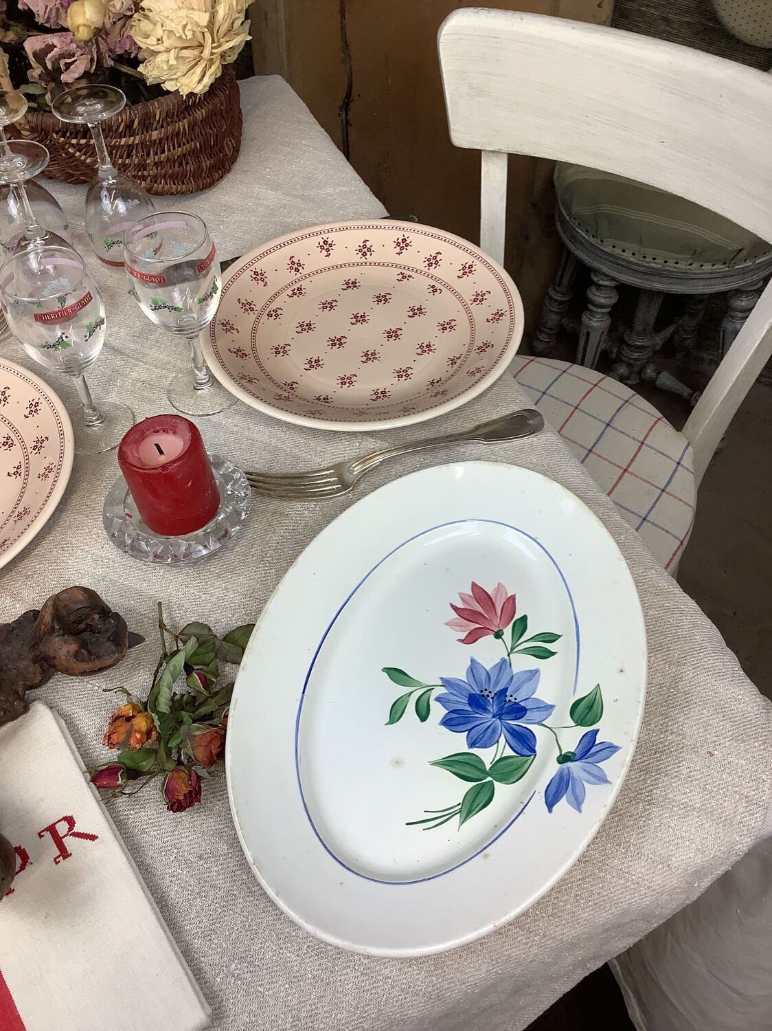 Old artisanal dish made in France Digoin Sarreguemines