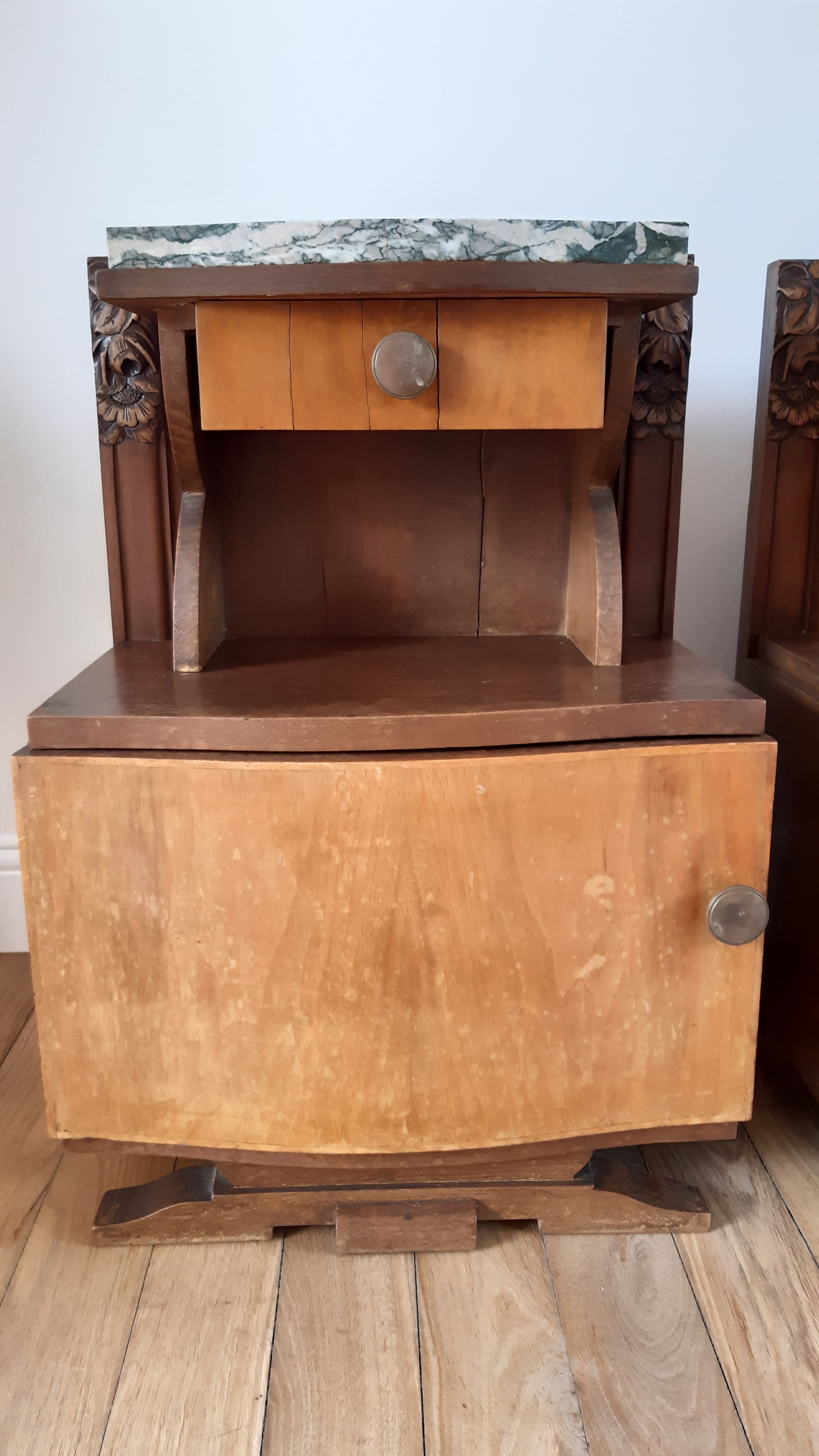 Duo of bedside tables in beech wood art deco 30s