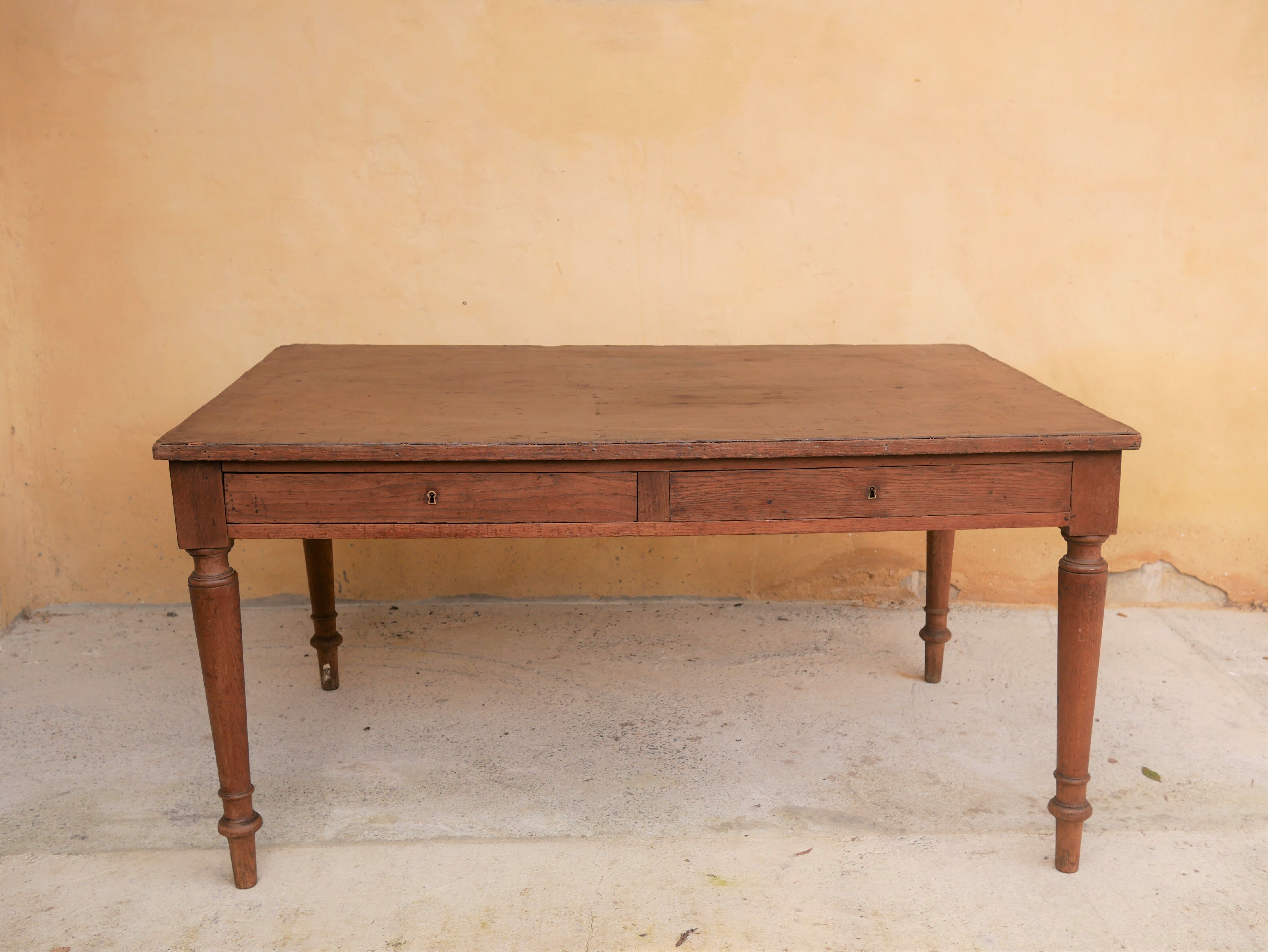 Vintage wooden and leather desk dining table