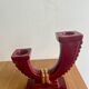 Art Deco red ceramic double candle holder