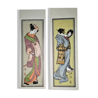 Senjafuda japanese prints of woman in kimono. 1970's