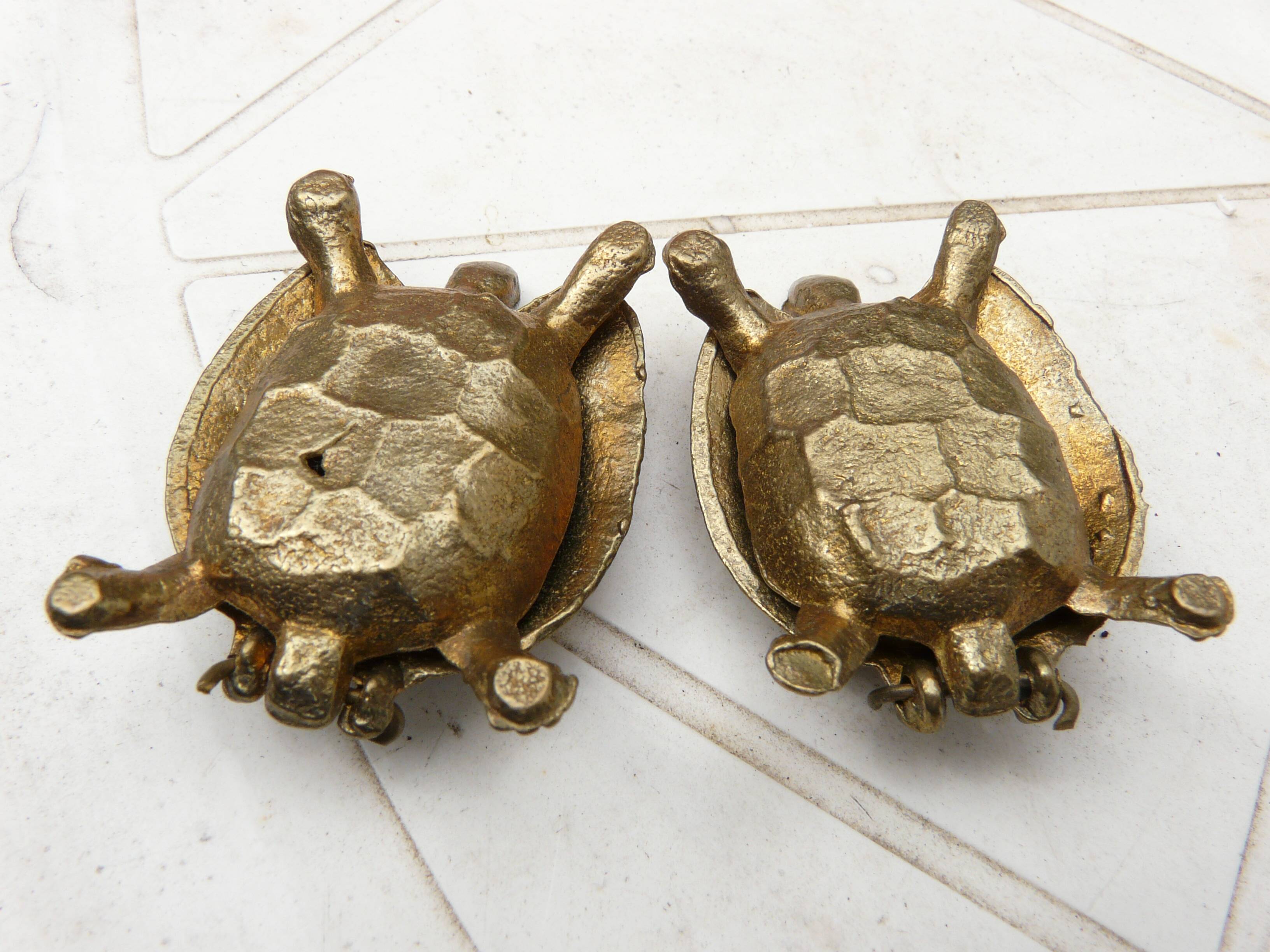 Pair of brass and enameled turtle jewelry box
