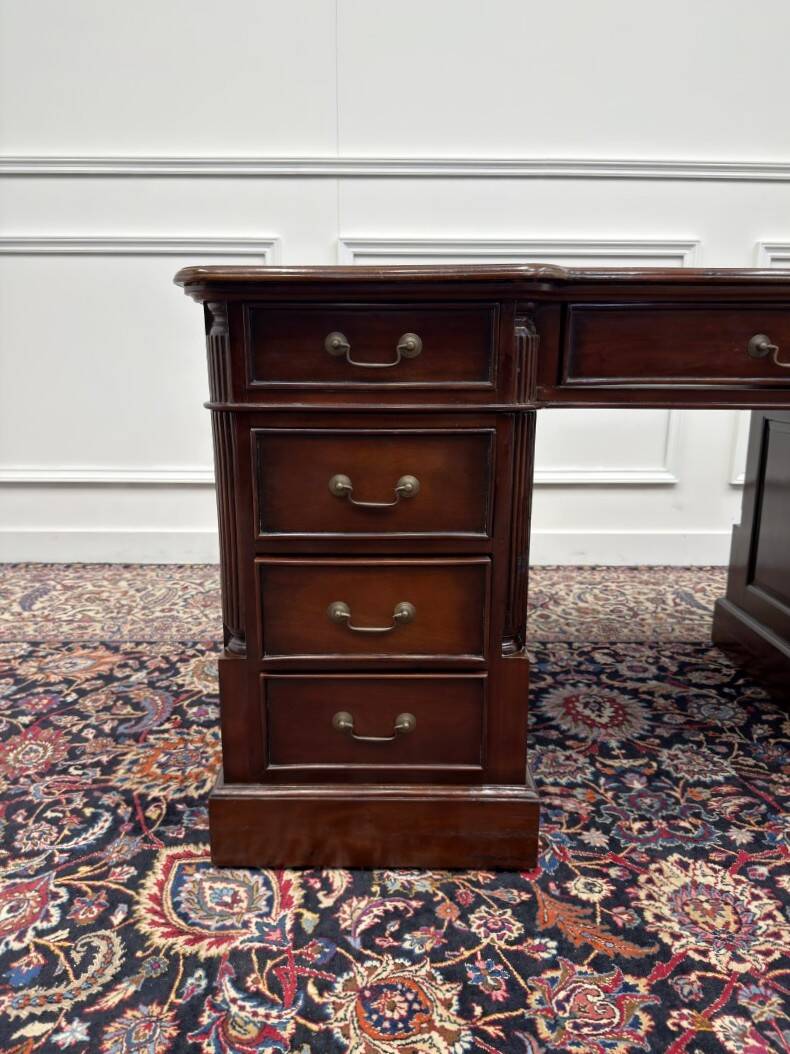 Classic English Partner Desk Green Leather