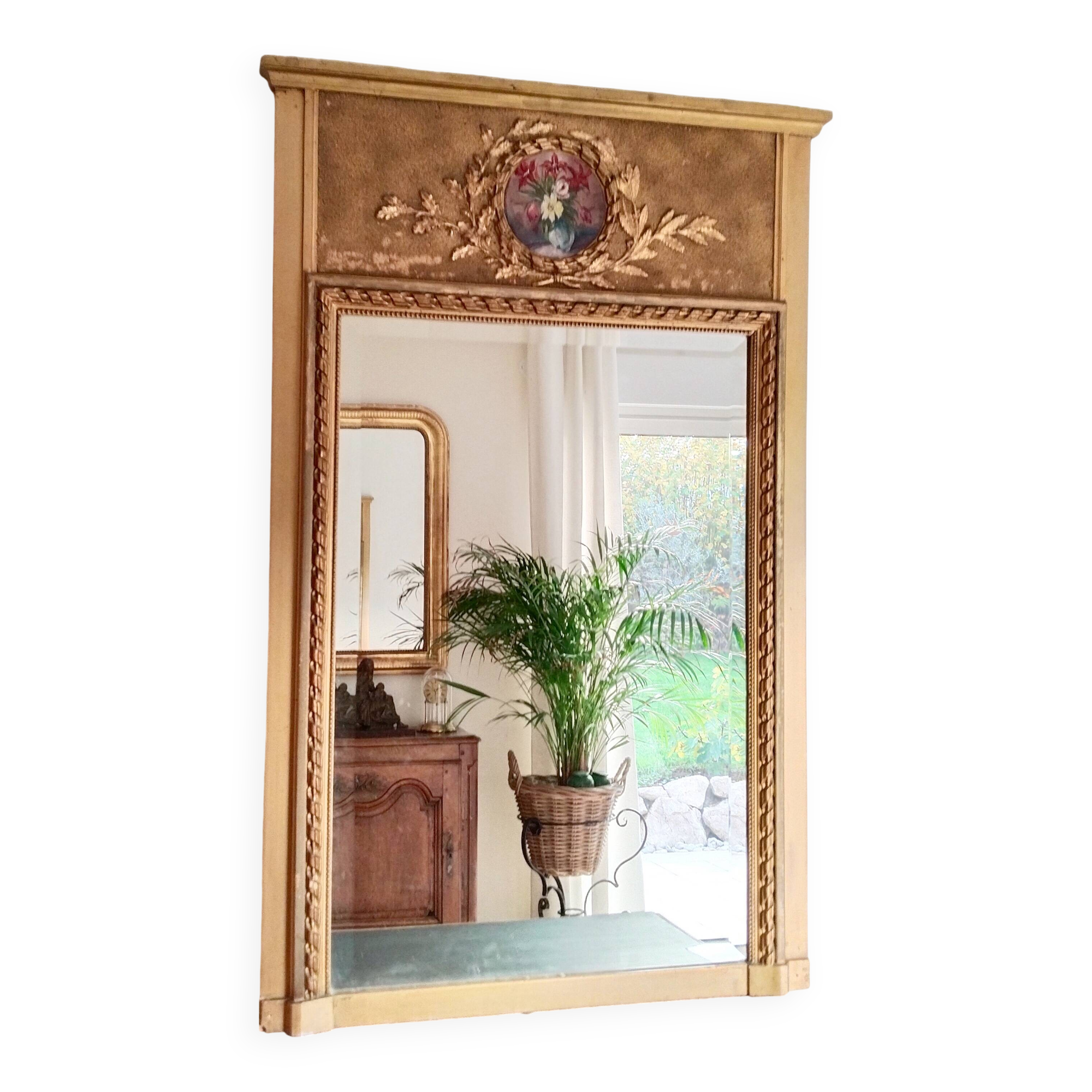 Miroir trumeau  de cheminée , doré , style Louis XVI , XIX ème , vintage, 125 x 80 cm