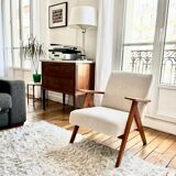 KOMPAS armchairs in grey and white.