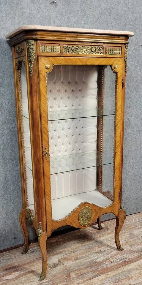 Louis XV style display case in rosewood and gilded bronze