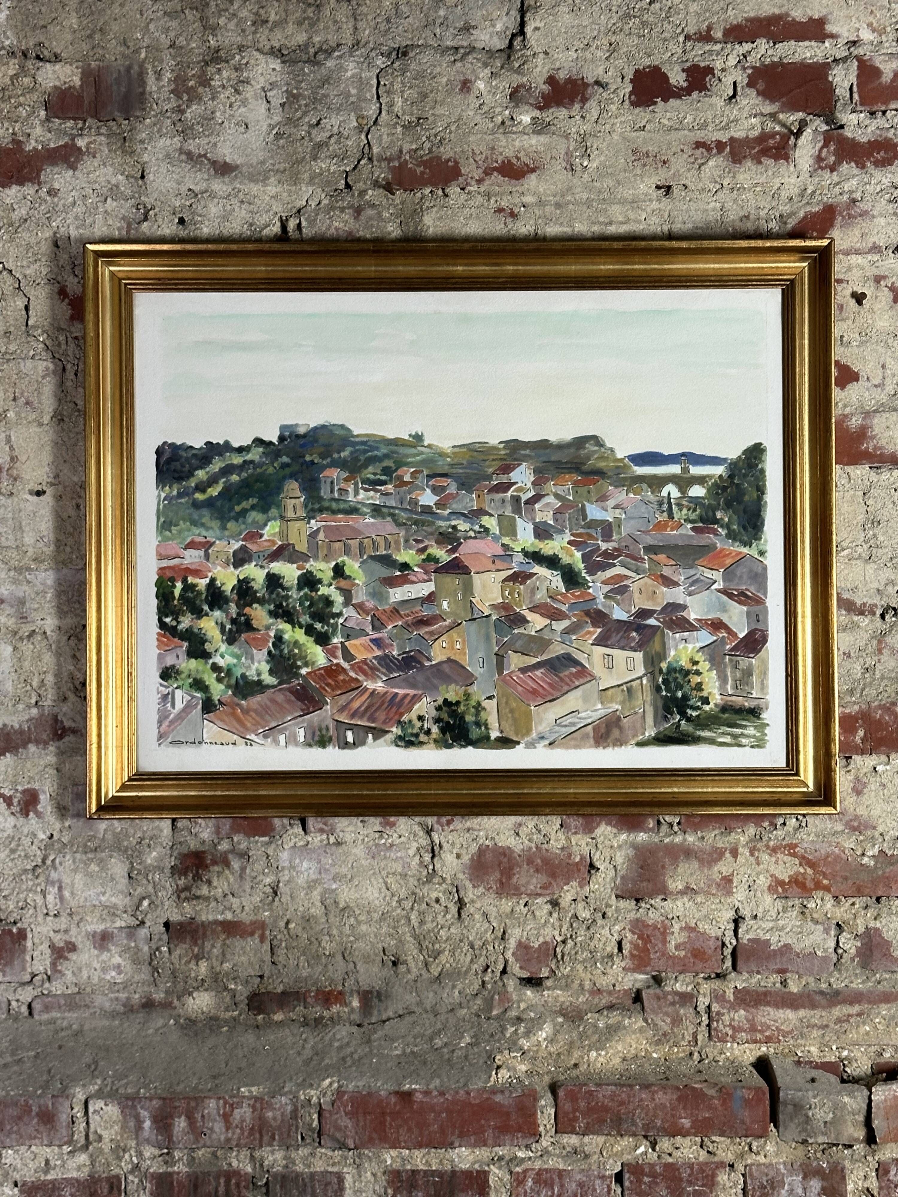 Painting / watercolor landscape of Provence signed Jean Ordonneaud 1983