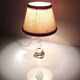 Bedside lamp with glass base and beige fabric lampshade / vintage 60s-70s