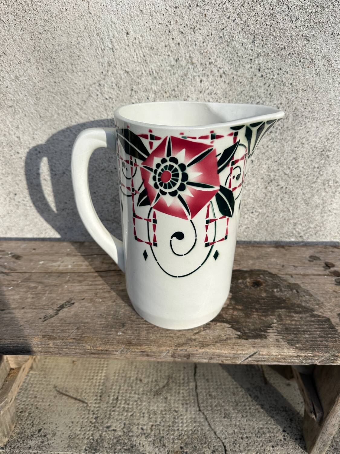 Coloured vintage Art Deco pitcher in St Amand earthenware.