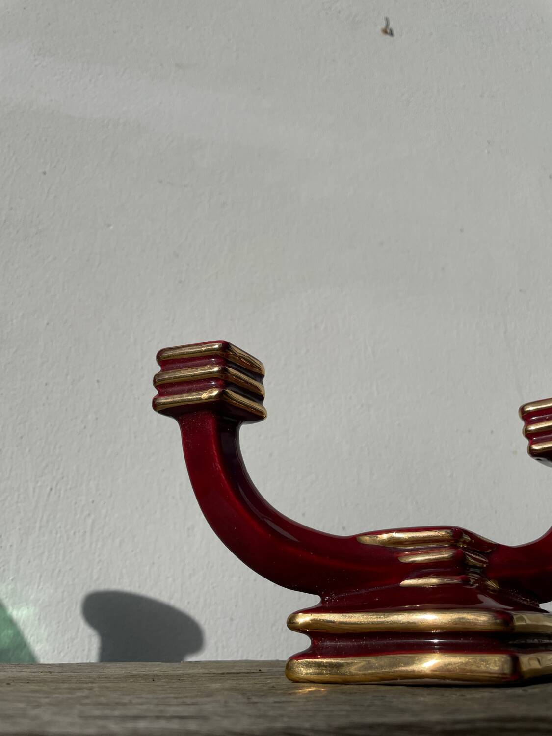 Art Deco burgundy red ceramic candlestick