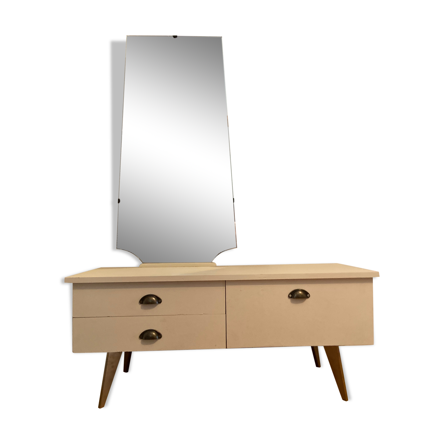Vintage wooden dressing table with beveled mirror