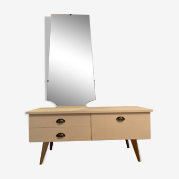 Vintage wooden dressing table with beveled mirror