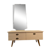 Coiffeuse vintage en bois avec miroir biseauté