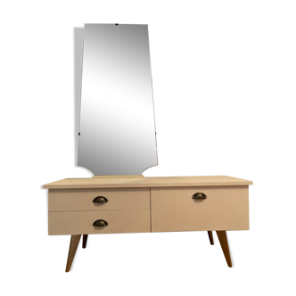 Vintage wooden dressing table with beveled mirror