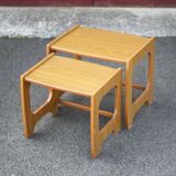 Pair of scandinavian-style wooden nesting tables, coffee tables, bedside tables