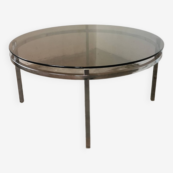 Round coffee table, chrome and smoked glass