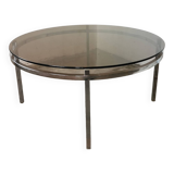 Round coffee table, chrome and smoked glass