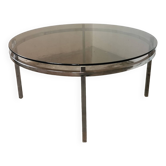 Round coffee table, chrome and smoked glass