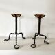 Pair of Arts & Crafts vintage antique candlesticks in wrought iron & copper