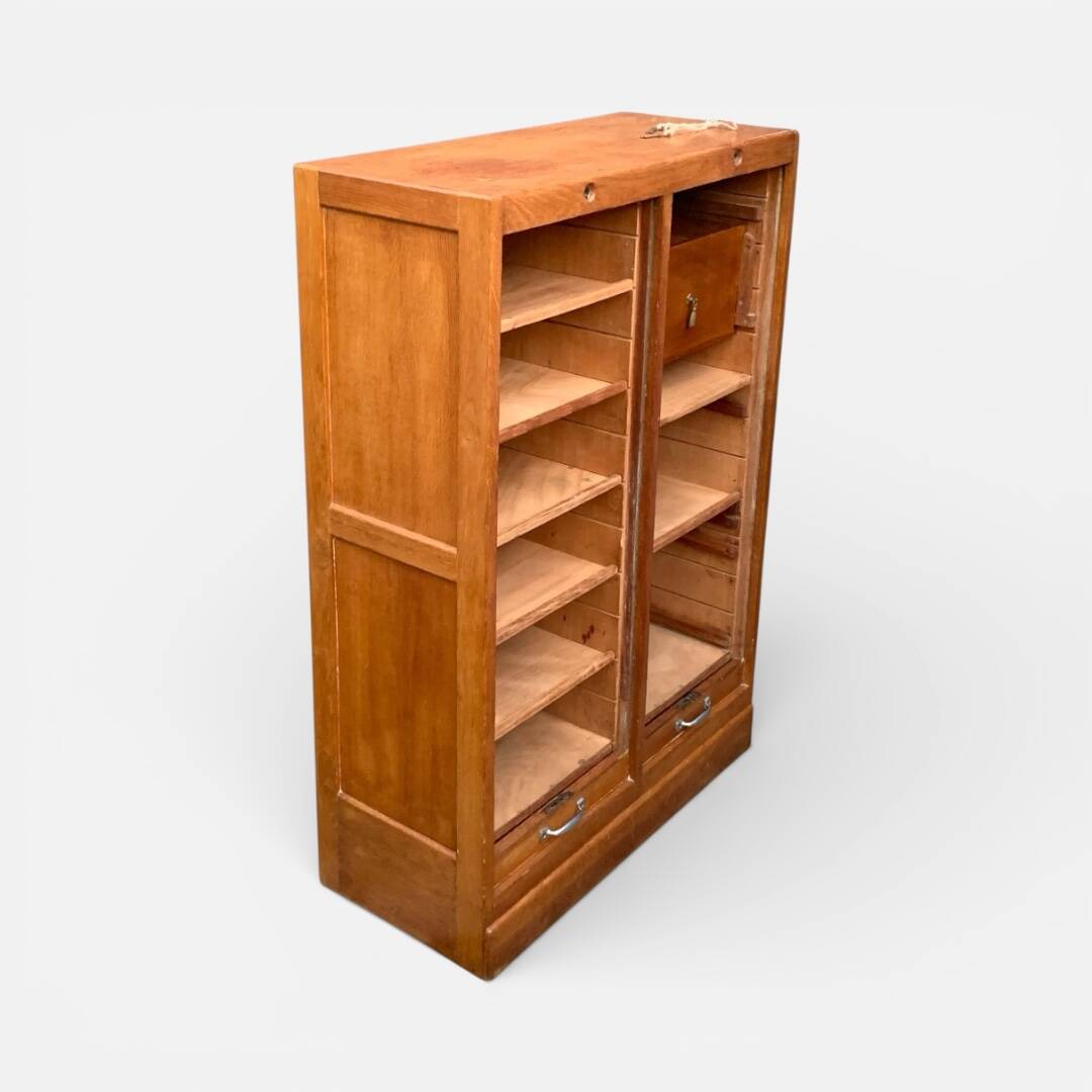 Antique oak tambour door filing cabinet, H120