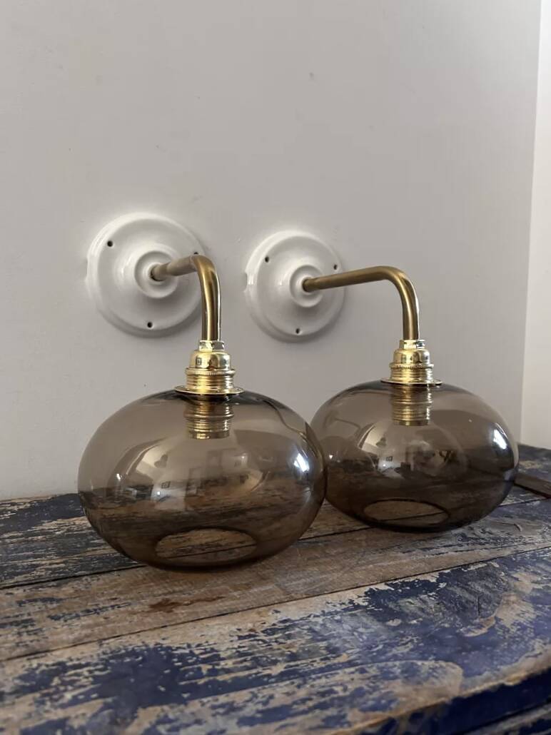 Pair of smoked glass wall lights
