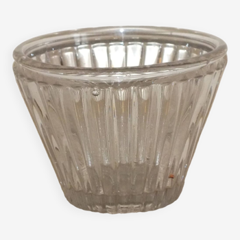Pot à confiture ancien en verre conique à stries verticales