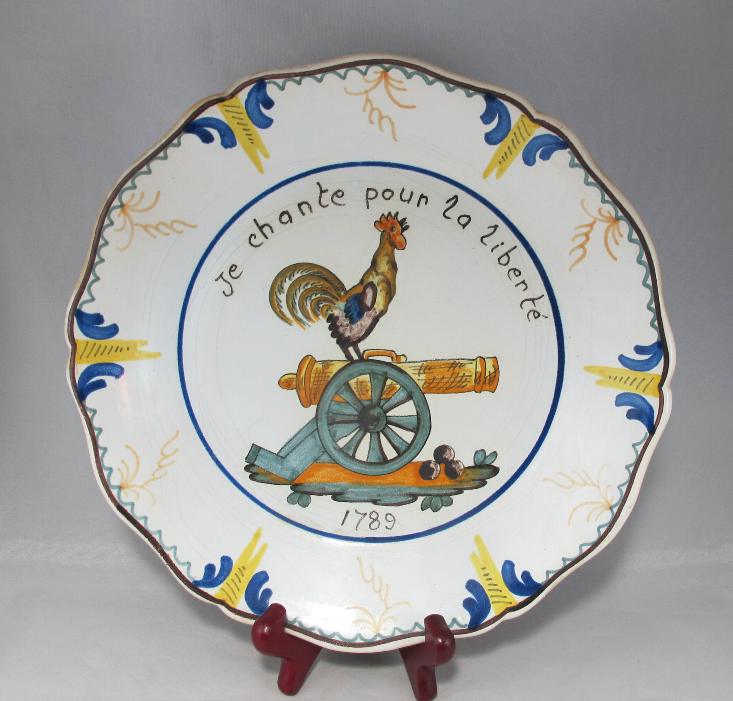 Geo Matel earthenware plate copy of old Nevers model 'I sing for freedom'