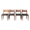 Lot de 4 chaises en teck et skaï de style scandinave