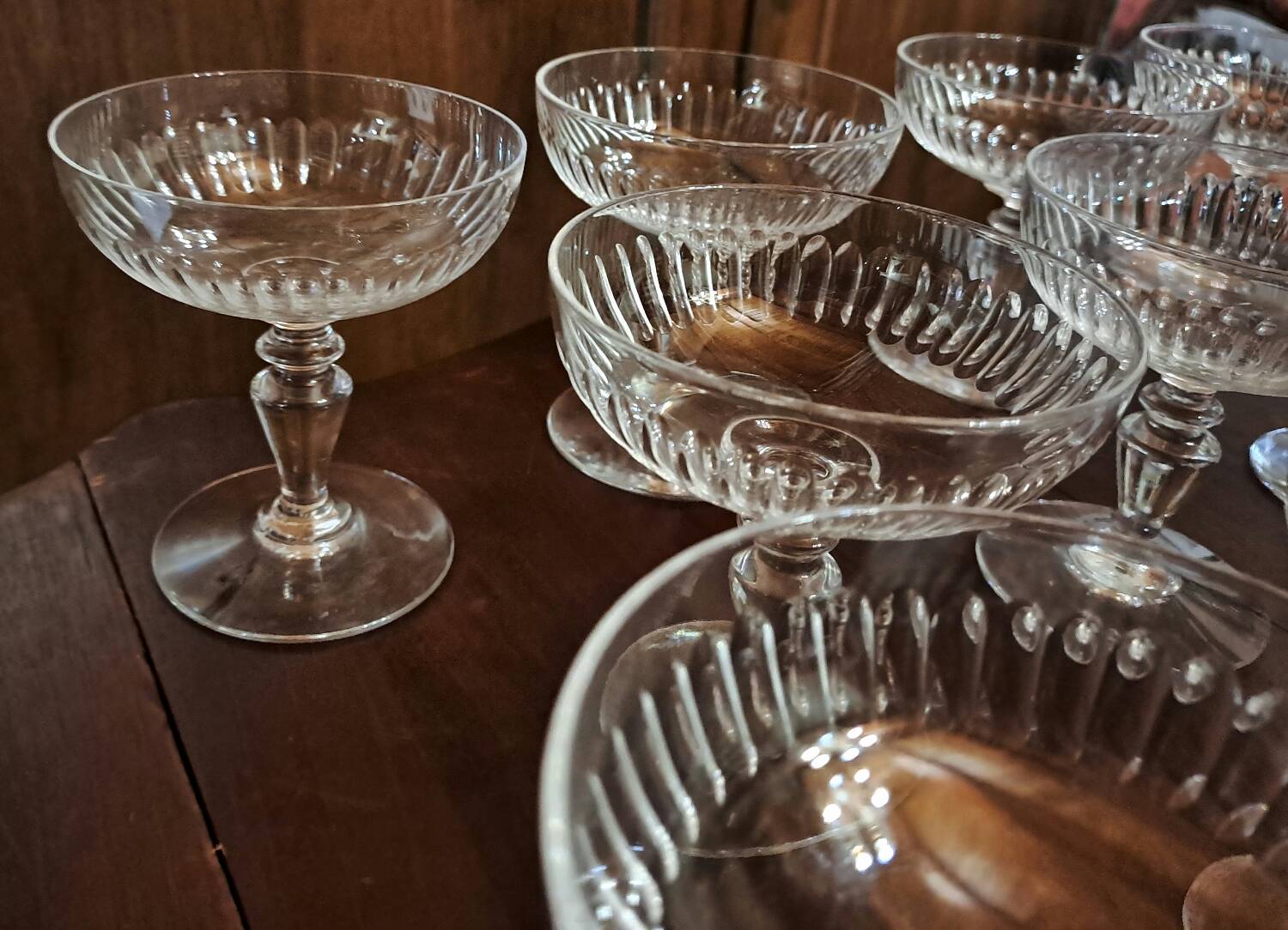 11 old crystal Champagne glasses