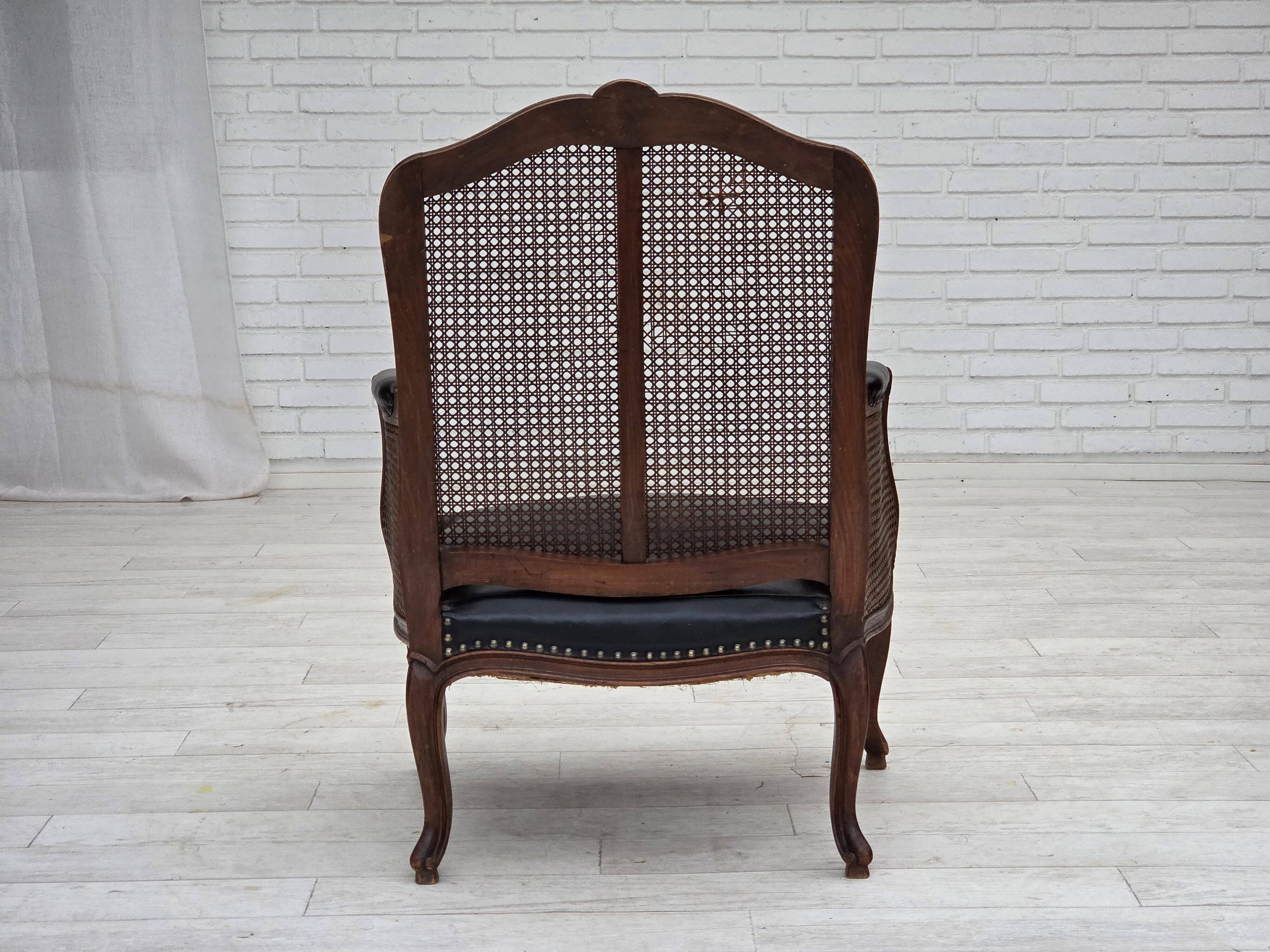 1930s, Danish armchair, furniture leather, ash wood, furniture mesh.