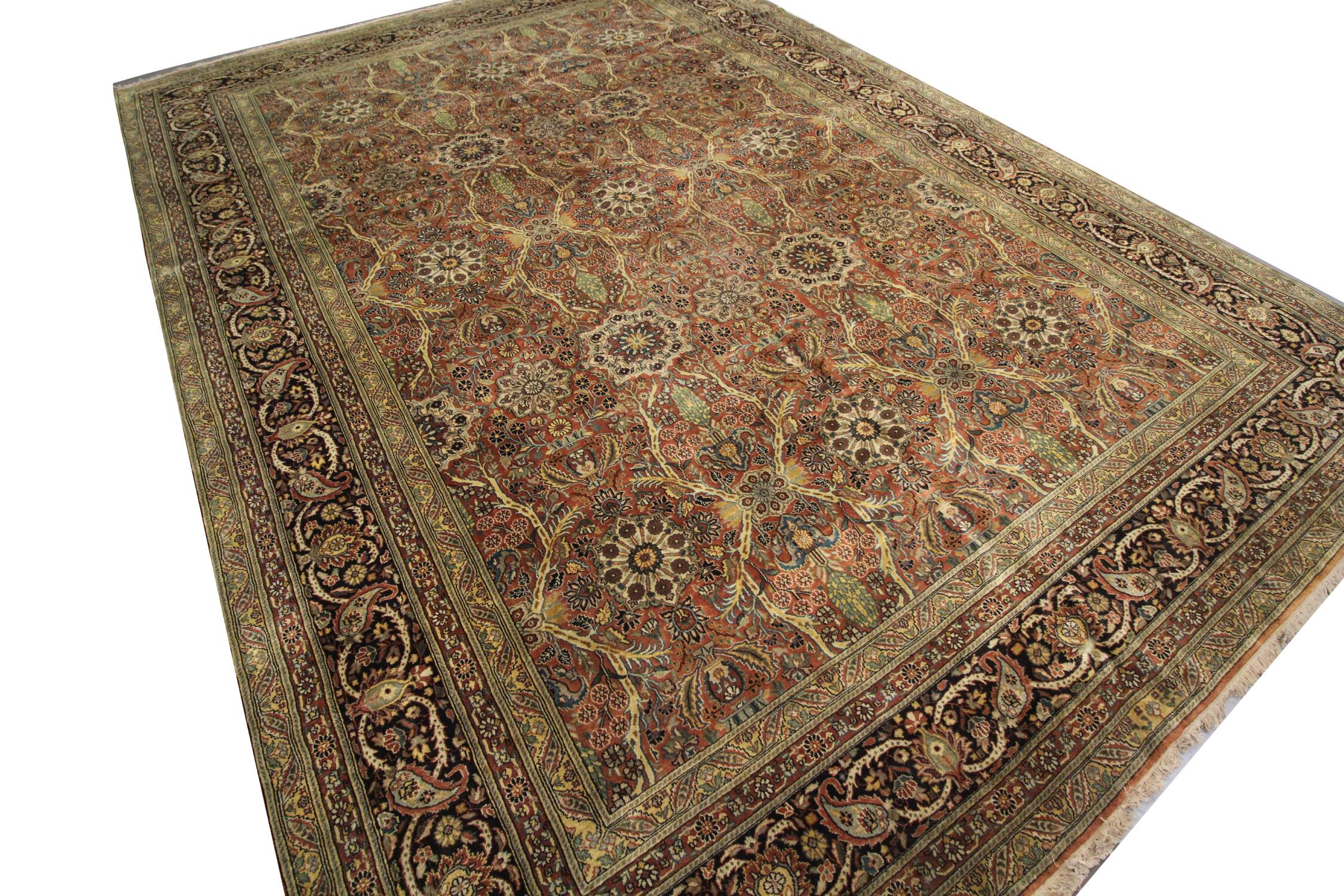 Handmade vintage indian agra carpet 1980 traditional wool area rug-