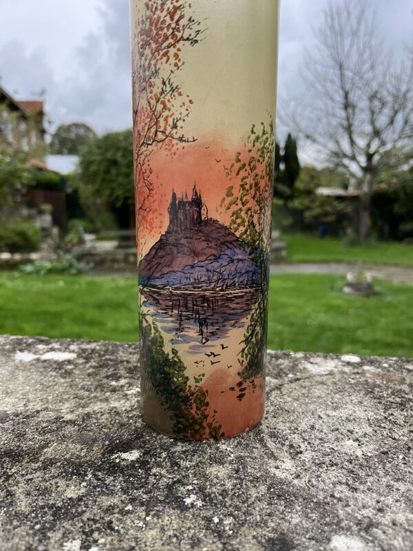 Vase Legras en verre émaillé décor de château