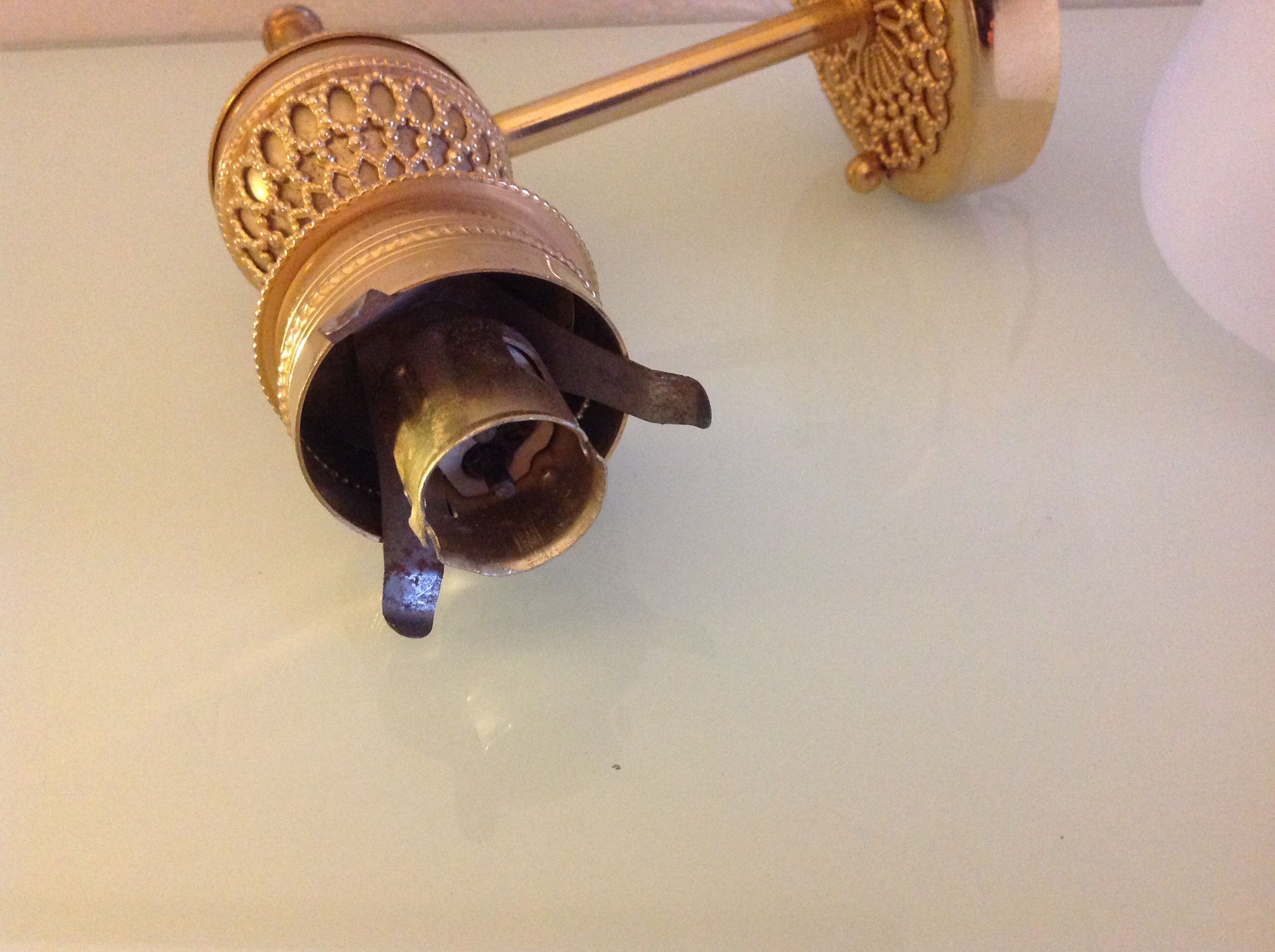 Brass wall light and satin glas vintage 50s-60s