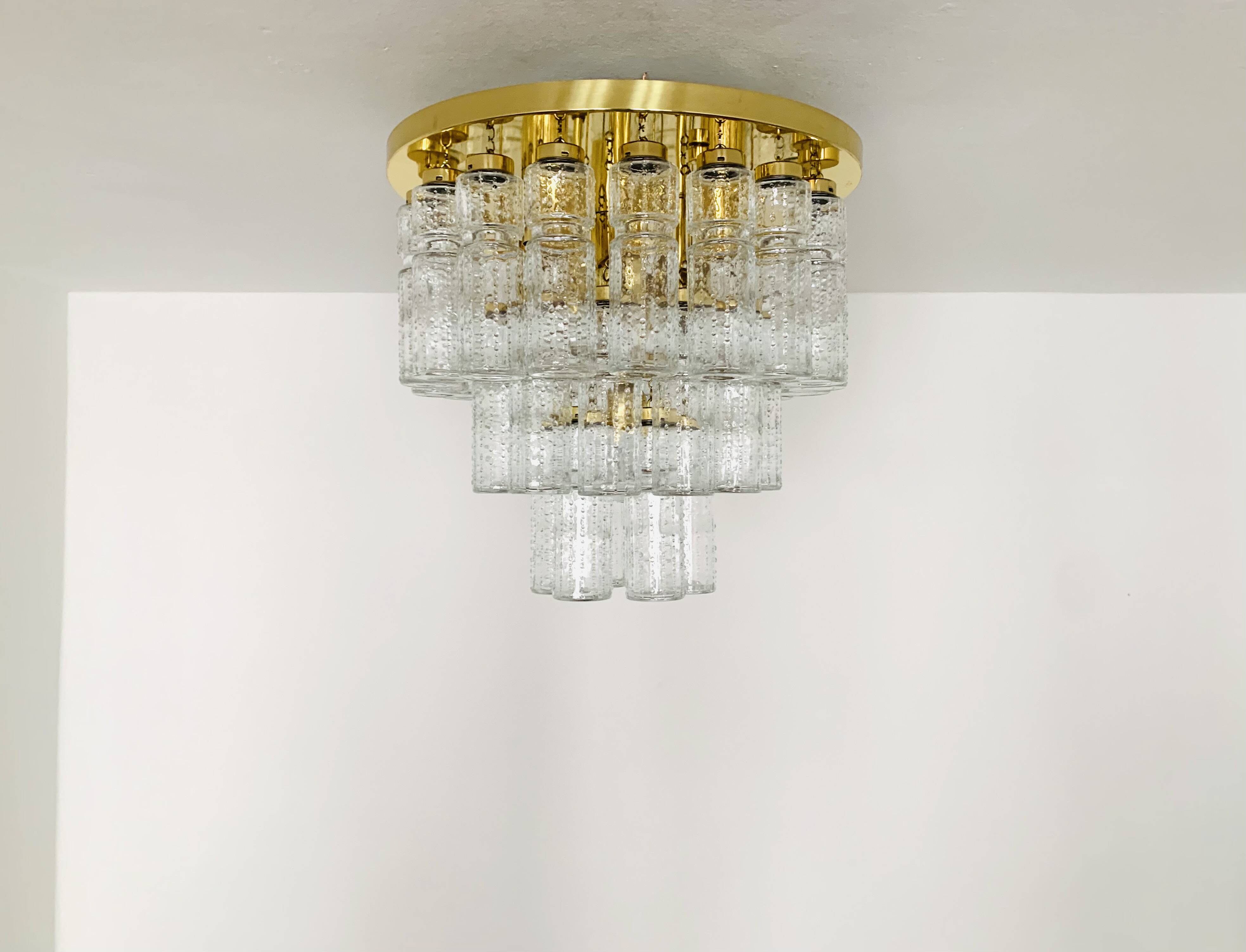 Large Brass Chandelier by Glashütte Limburg