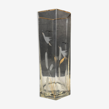 Large hexagonal vase in engraved glass