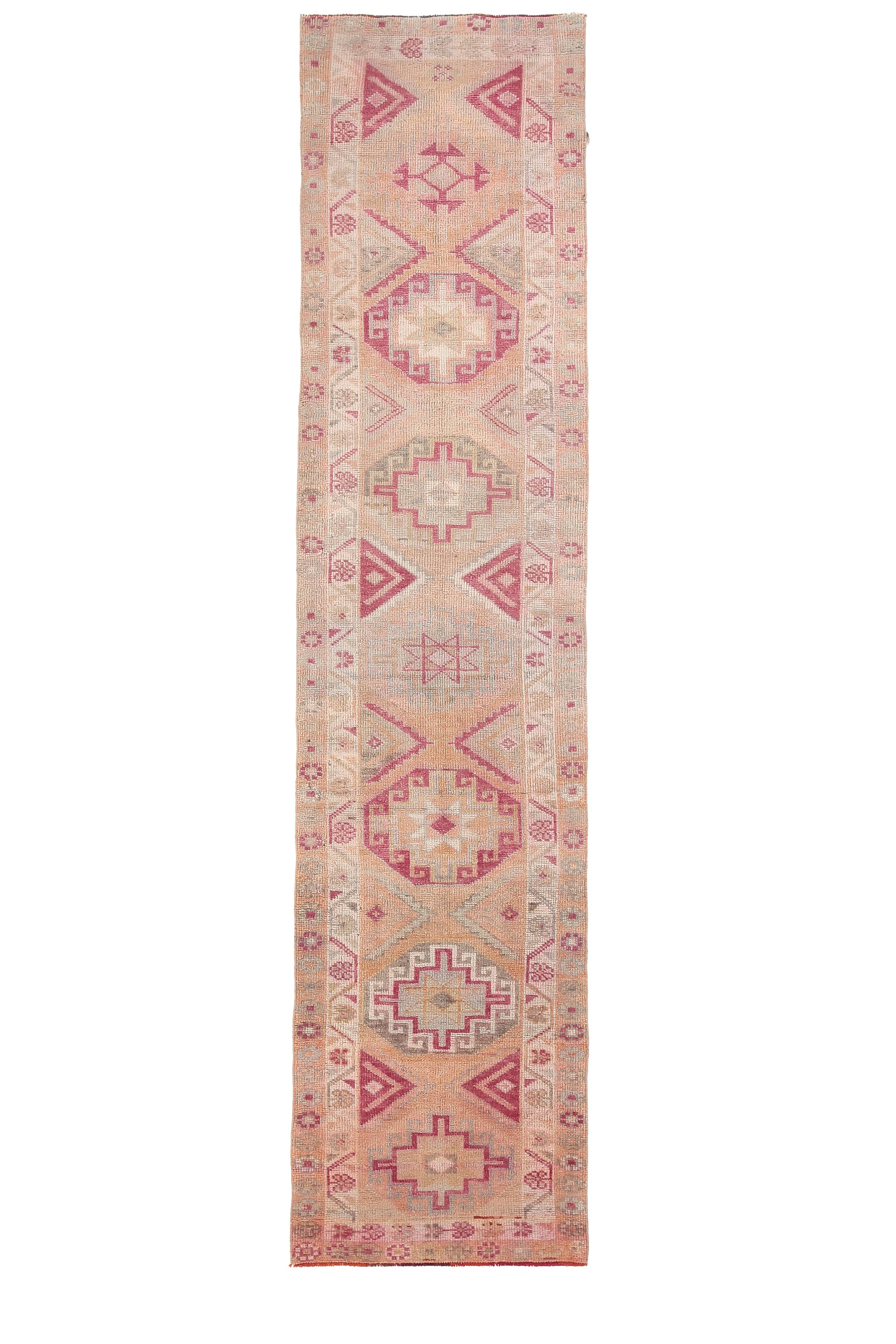 3x12 Rug For Kitchen Pale Red Pink Turkish Vintage Runner Rug 85x367Cm
