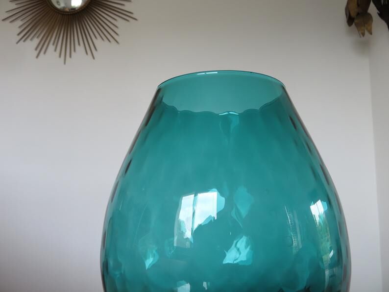 Italy glass vase in turquoise green 70s