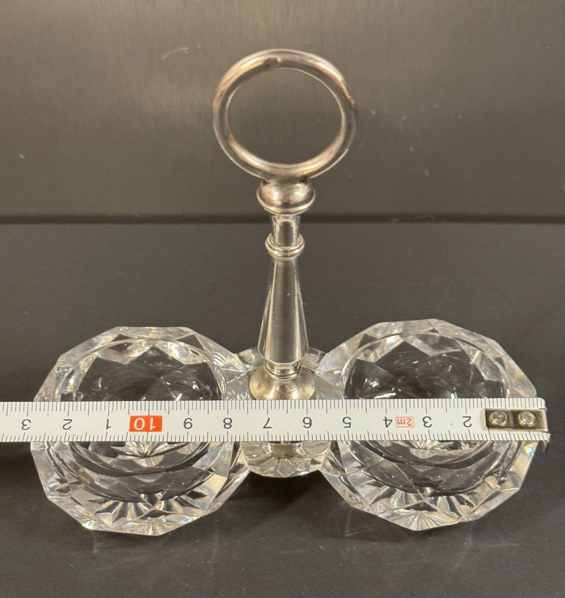 Baccarat double cut crystal salt cellar with metal mount