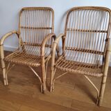 Pair of bamboo and rattan armchairs