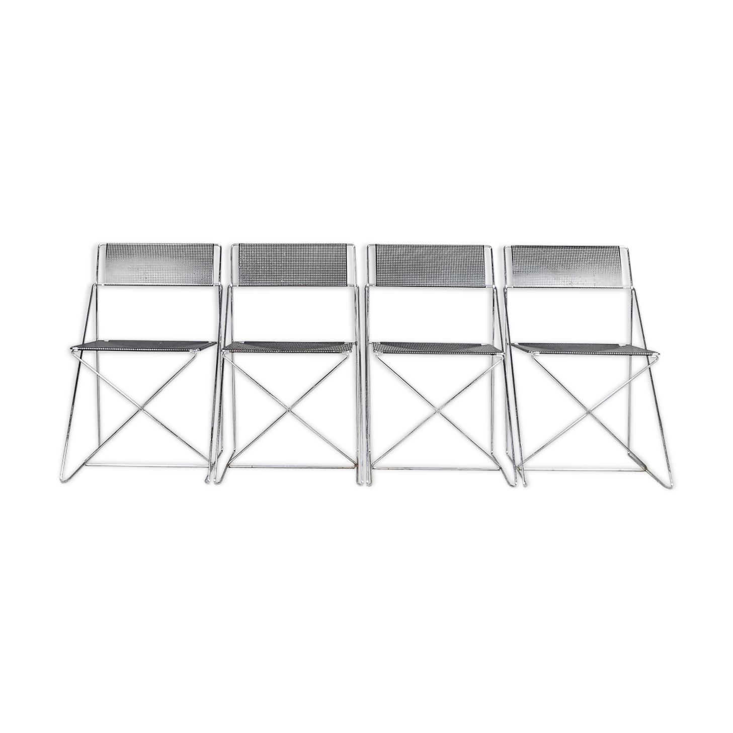 Minimalist Metal X-Line Chairs by Niels Jørgen Haugesen for Hybodan, 1970s, Set of 4