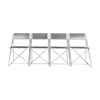 Minimalist Metal X-Line Chairs by Niels Jørgen Haugesen for Hybodan, 1970s, Set of 4