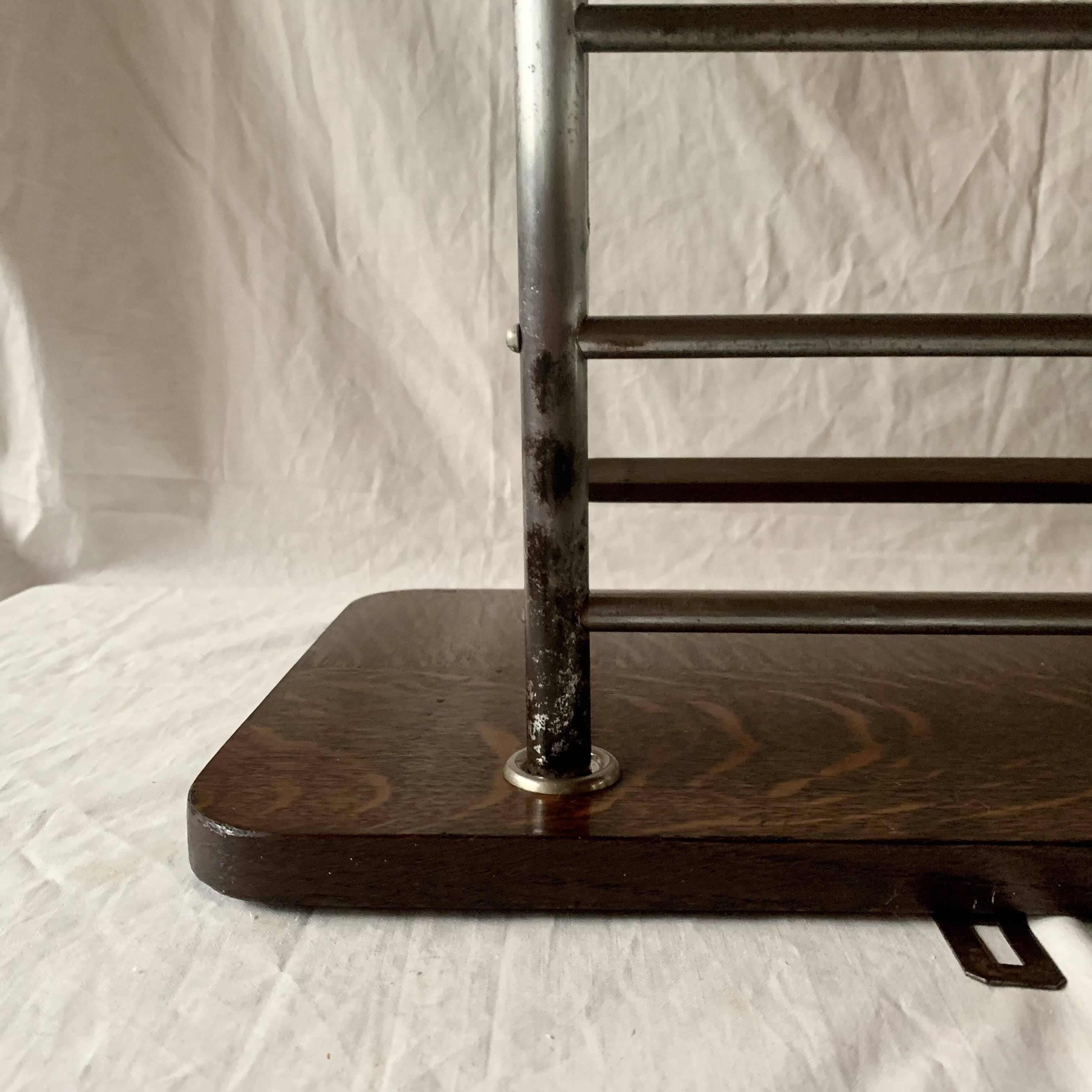 Large Art Deco wall-mounted coat rack in wood and chrome metal with mirror