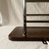 Large Art Deco wall-mounted coat rack in wood and chrome metal with mirror