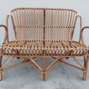 Set bench table and two armchairs in rattan 1950 vintage