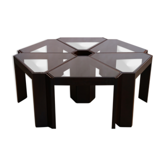 Lot of low tables Porada Arredi 6 modular pieces in wengé wood